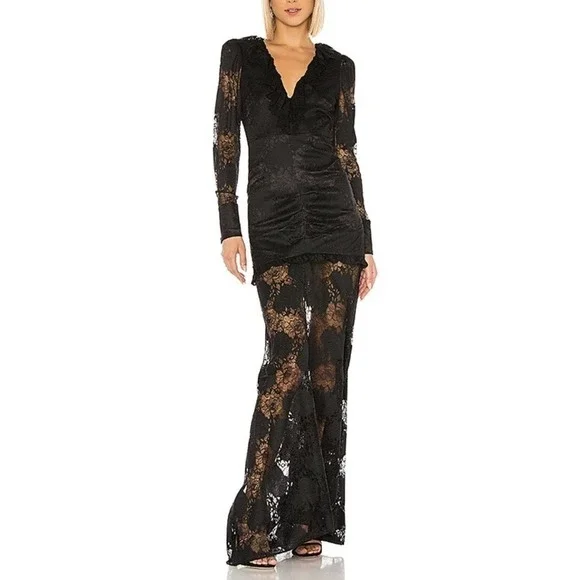 Revolve x ALEXIS‎ Lucasta Lace-Detailed Deep V Maxi Dress Small Whimsical Goth
